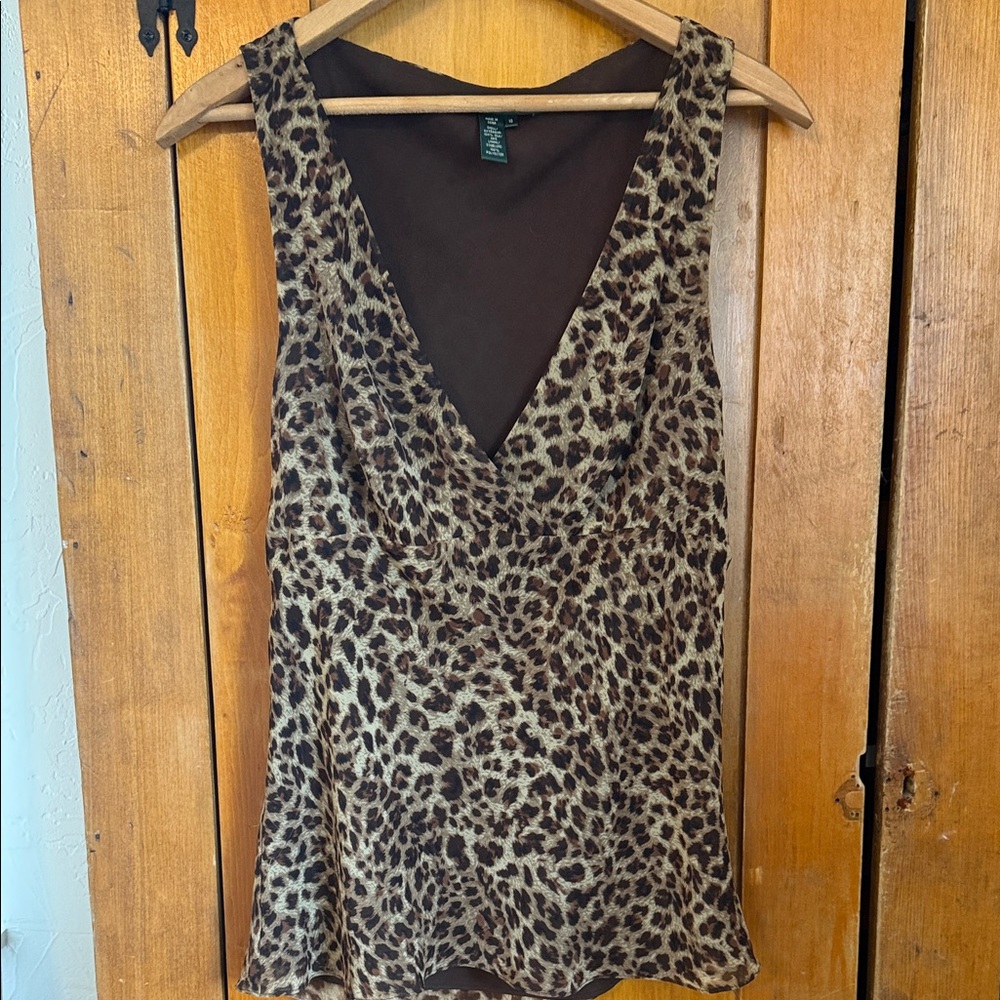 Ralph Lauren Brown Leopard Print Silk Blouse Size10